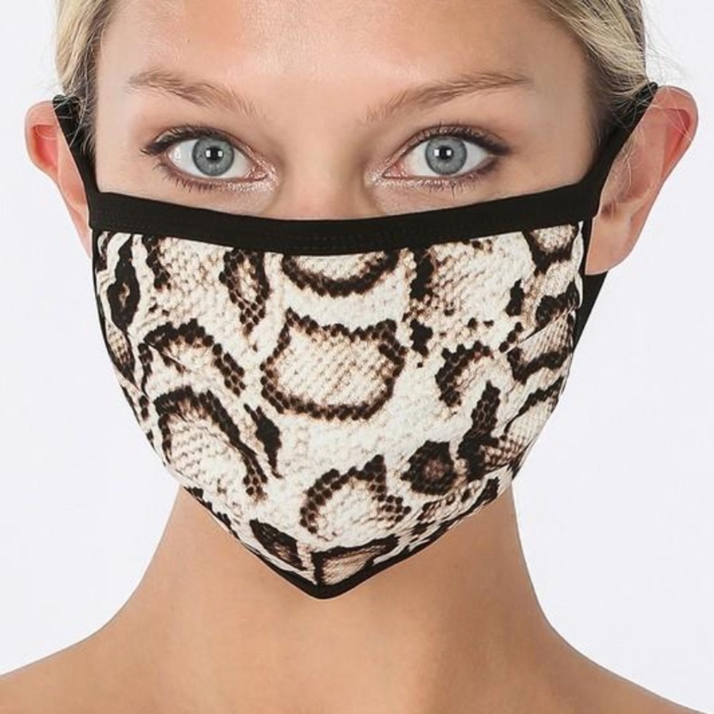 Brown snake print 2 layer face mask